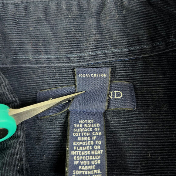 Lands' End Flannel Button Shirt Men's Medium Gray Plaid Corduroy Collar Workwear - Picture 6 of 10